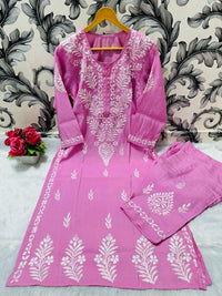 Small Sizes Modal Silk Kurta And Plazzo - Chikankari official