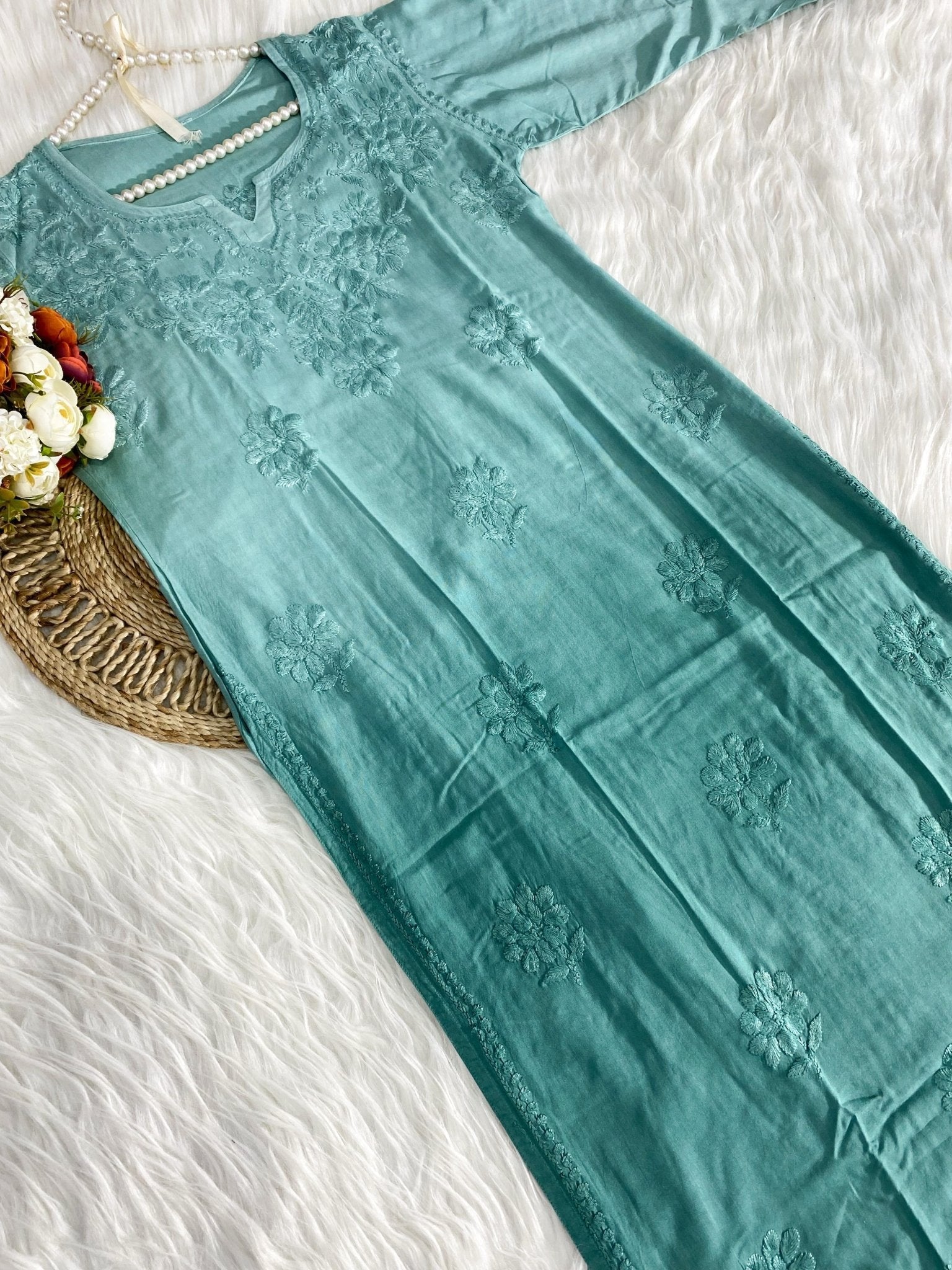 Smooth shiny 3d rayon chikankari - Chikankari official