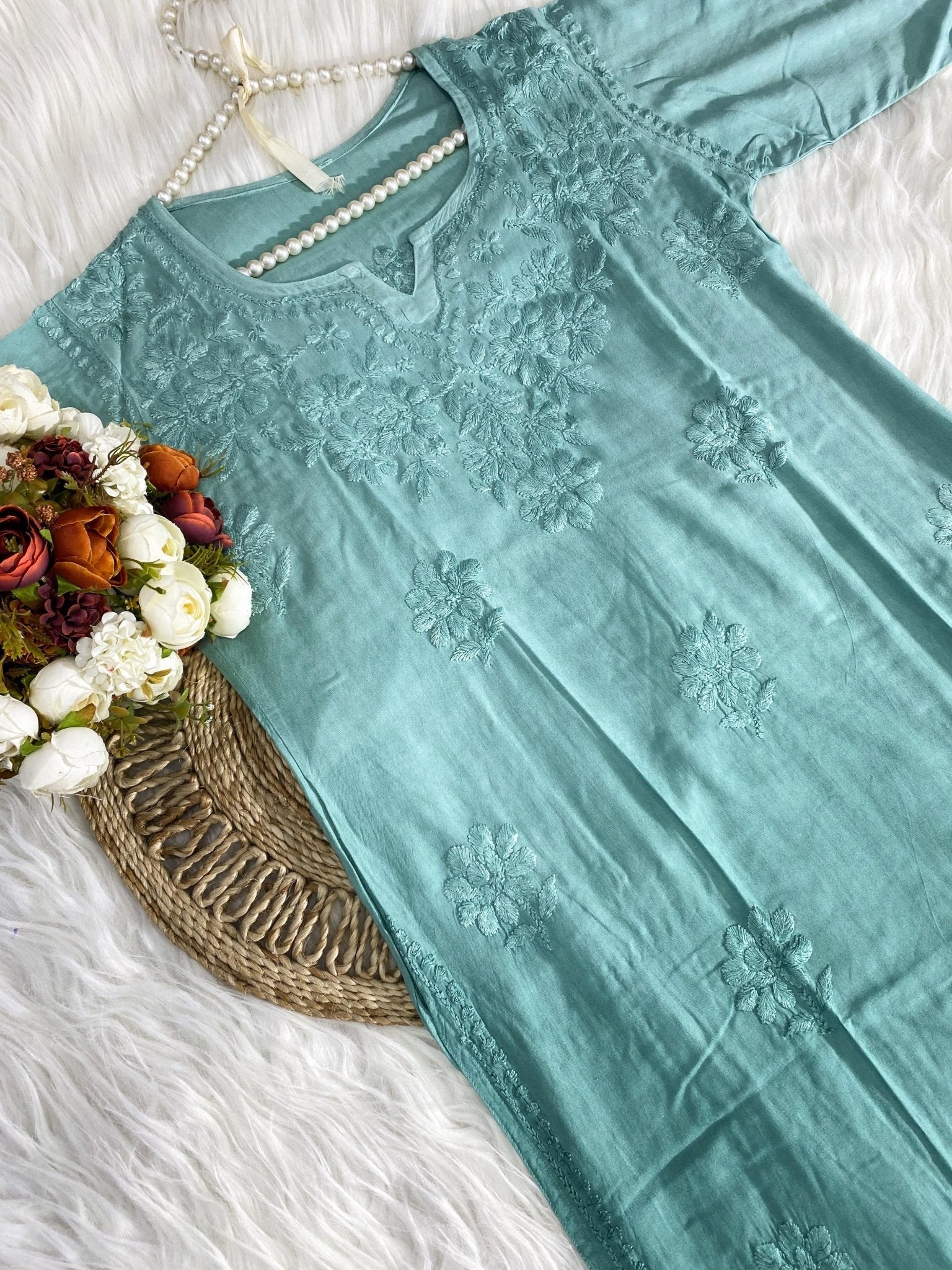 Smooth shiny 3d rayon chikankari - Chikankari official