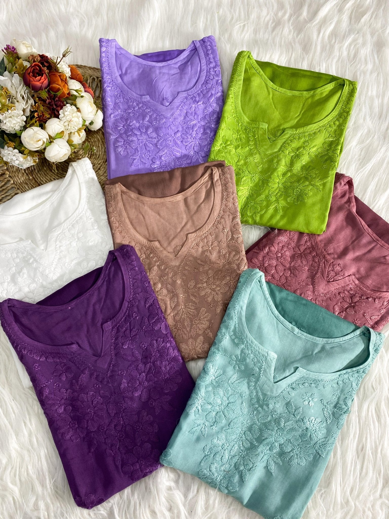 Smooth shiny 3d rayon chikankari - Chikankari official