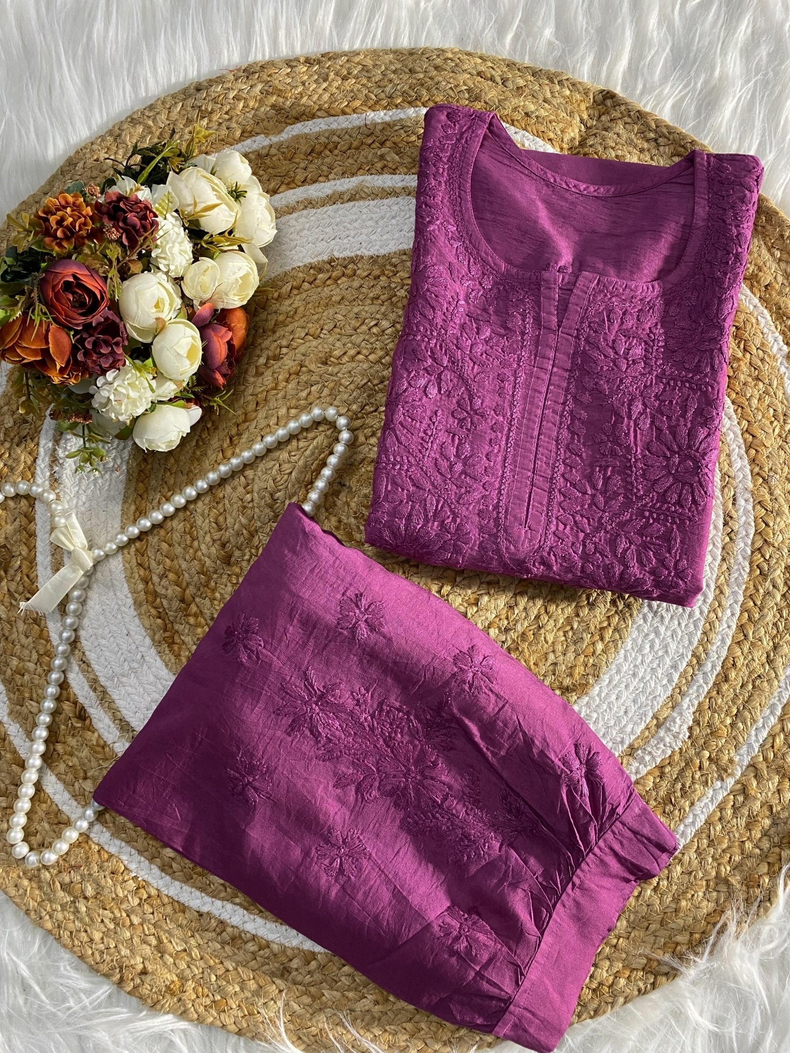 Soft, breathable & comfy — Chanderi Soft Fabric Kurti paired with stylish Afghani Salwar! - Chikankari official