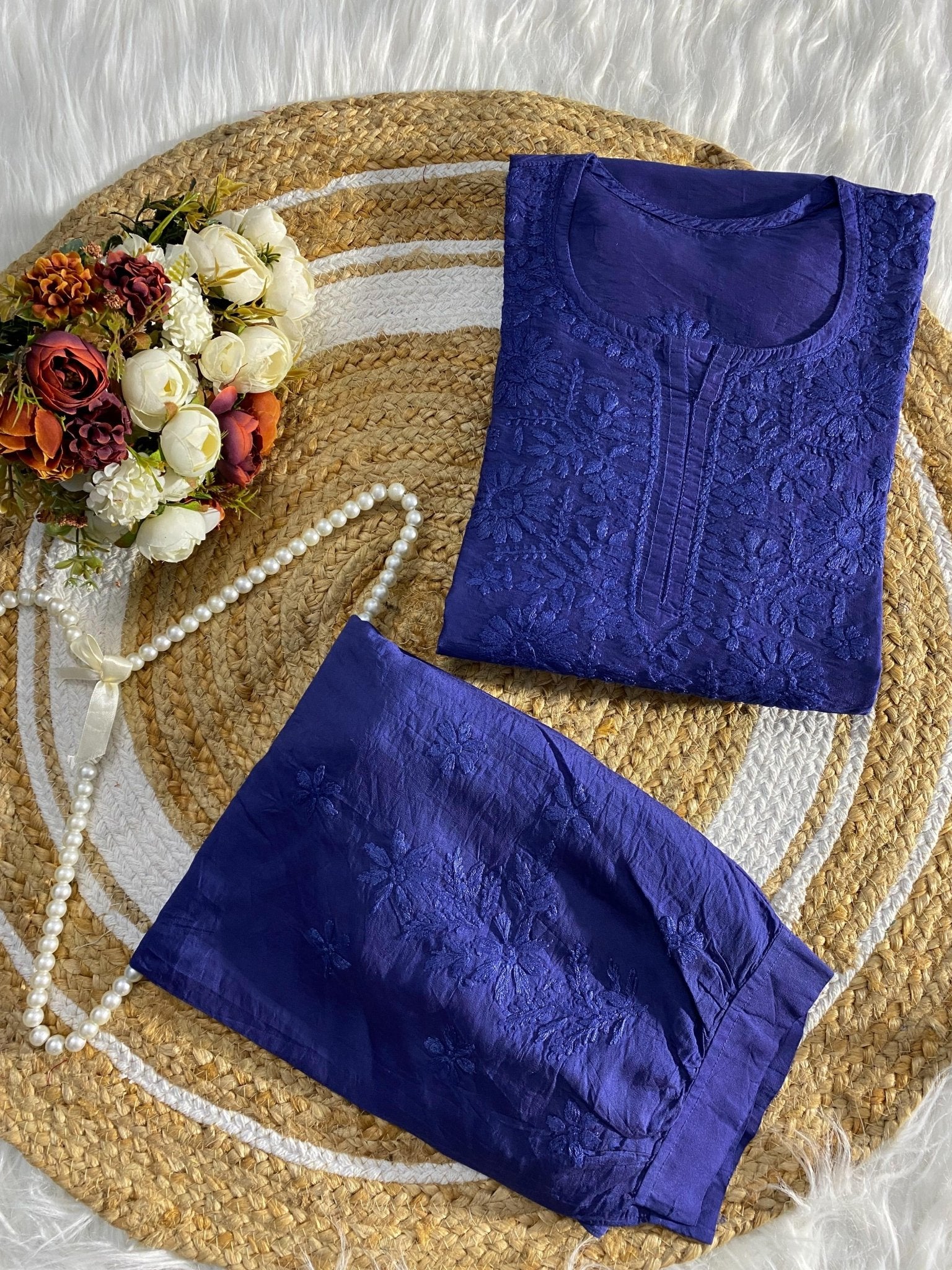 Soft, breathable & comfy — Chanderi Soft Fabric Kurti paired with stylish Afghani Salwar! - Chikankari official