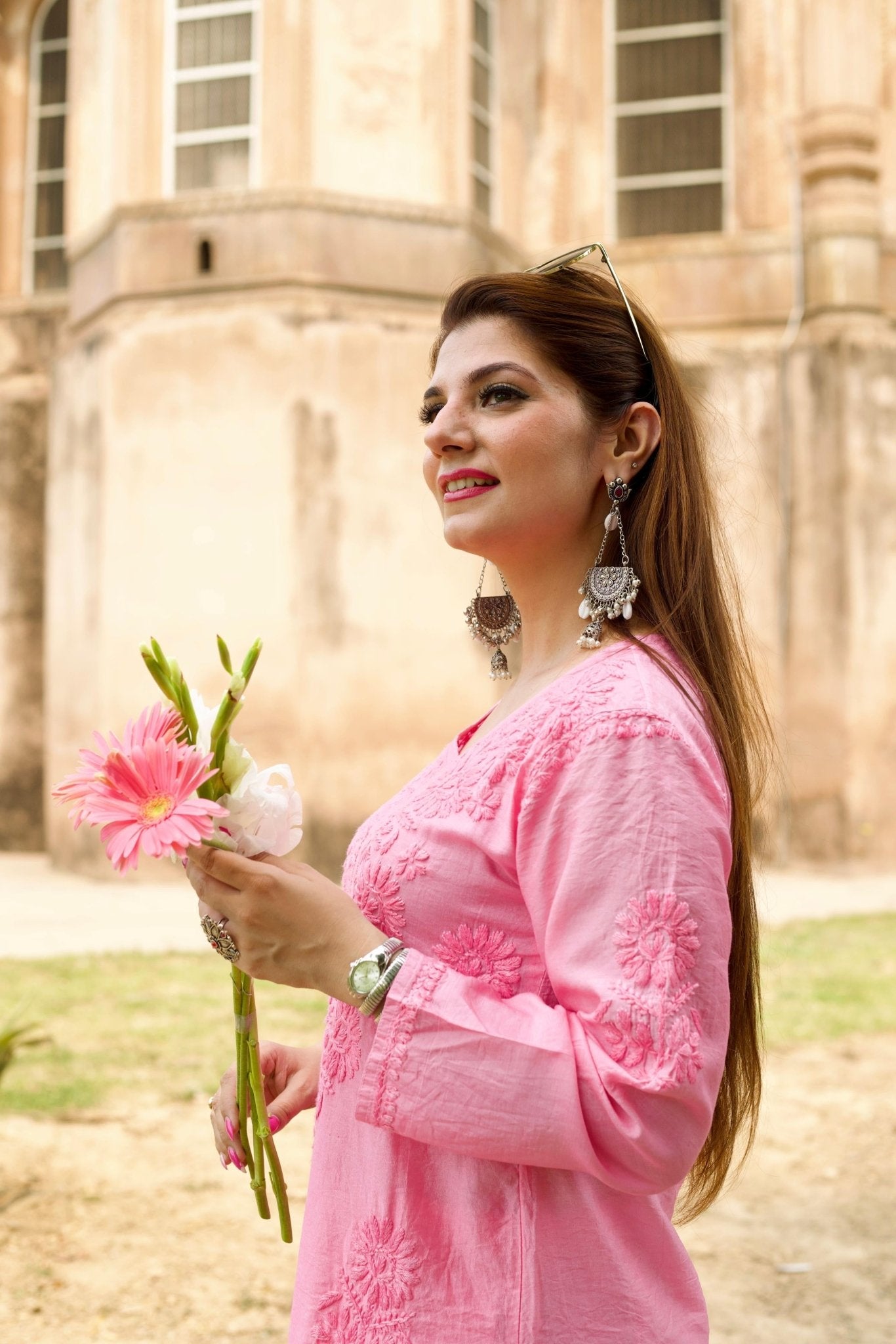 Soft, breathable & comfy — Chanderi Soft Fabric Kurti paired with stylish Afghani Salwar! - Chikankari official