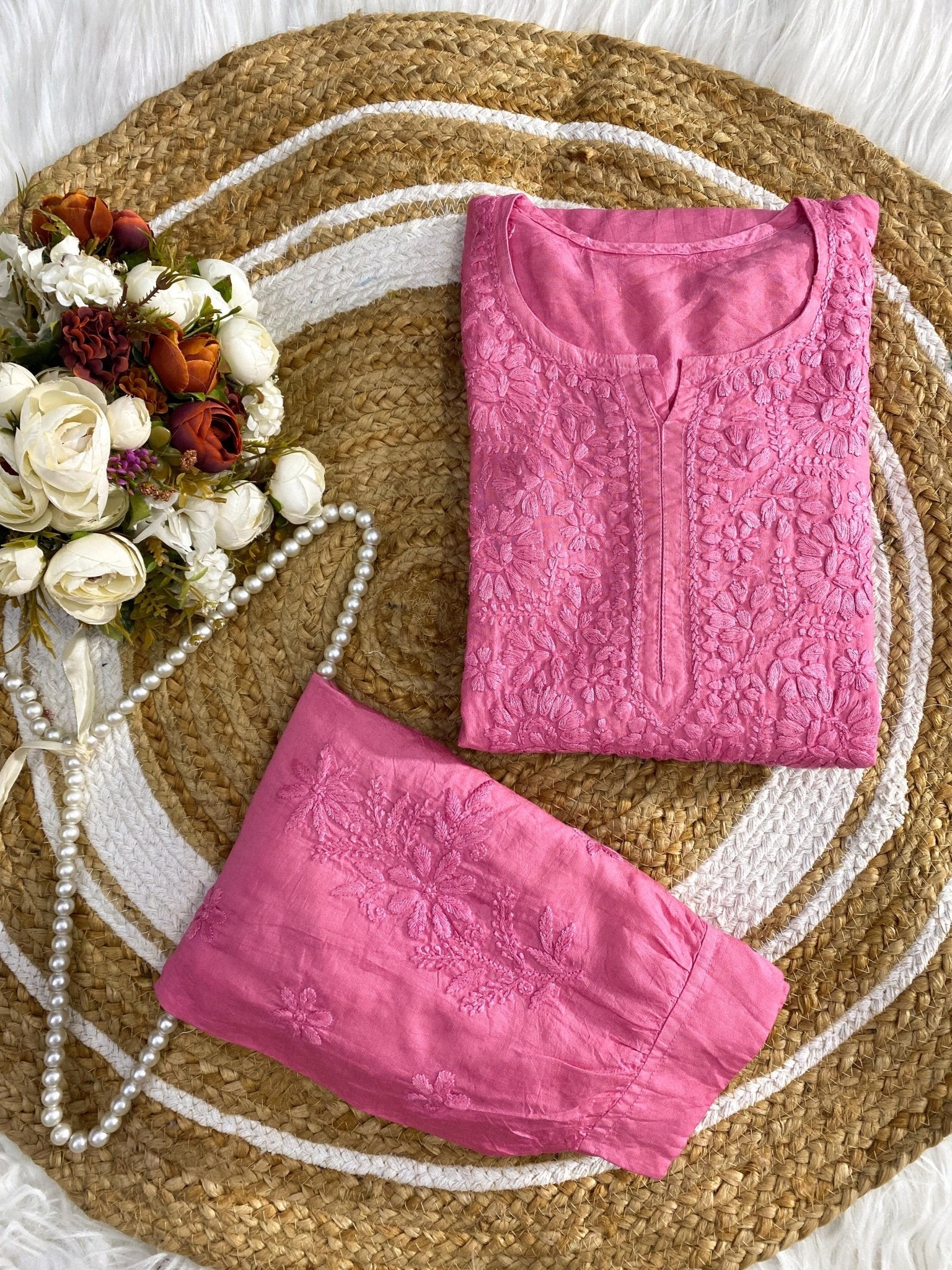 Soft, breathable & comfy — Chanderi Soft Fabric Kurti paired with stylish Afghani Salwar! - Chikankari official