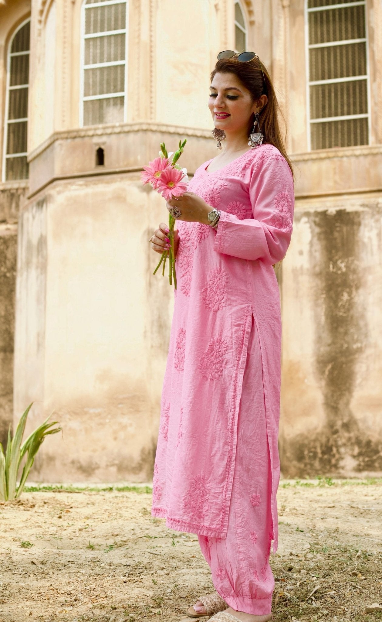 Soft, breathable & comfy — Chanderi Soft Fabric Kurti paired with stylish Afghani Salwar! - Chikankari official
