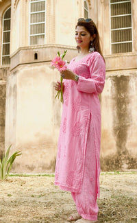 Soft, breathable & comfy — Chanderi Soft Fabric Kurti paired with stylish Afghani Salwar! - Chikankari official