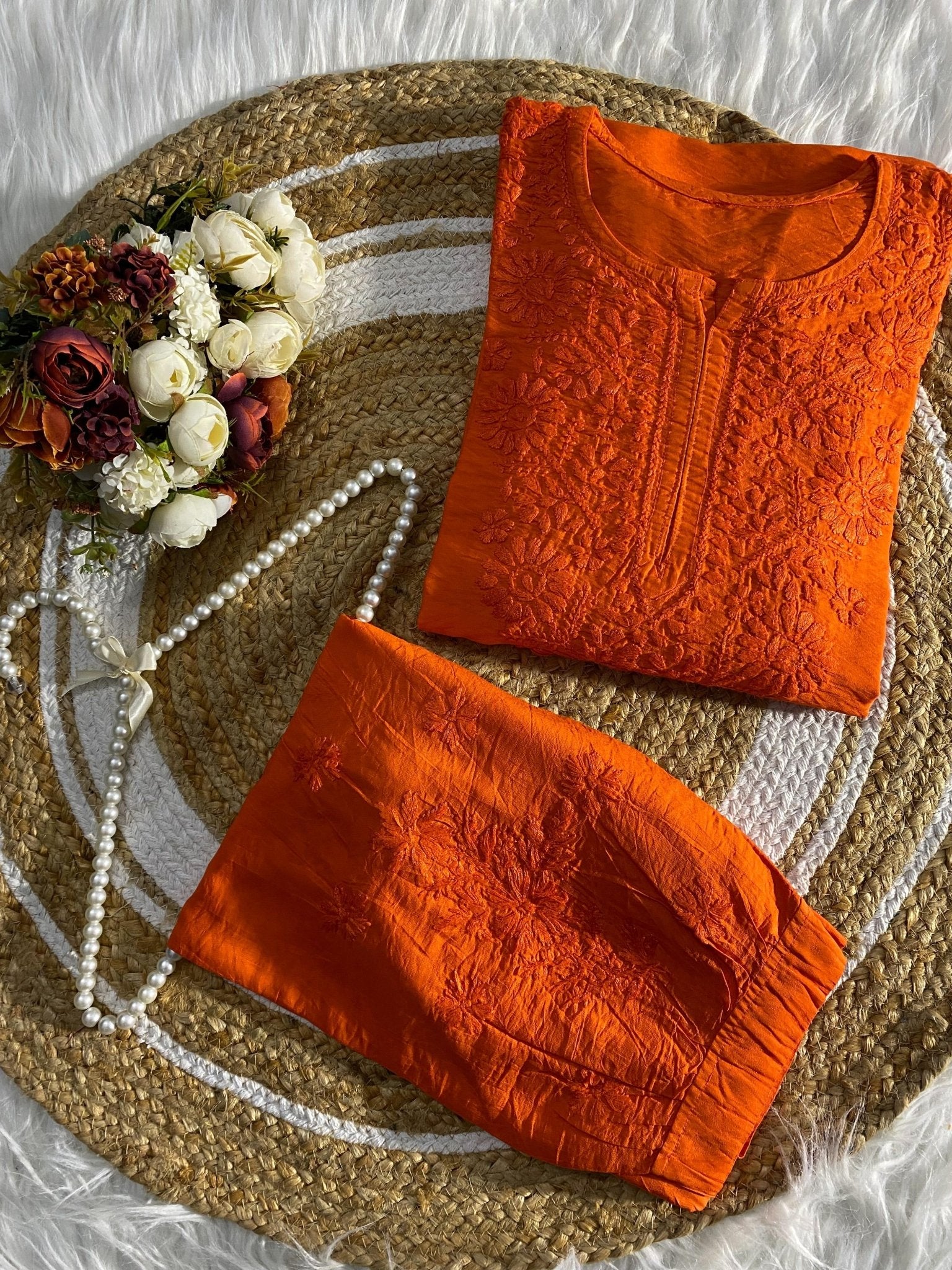 Soft, breathable & comfy — Chanderi Soft Fabric Kurti paired with stylish Afghani Salwar! - Chikankari official
