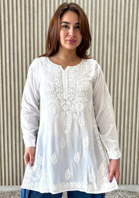 Soft & Breezy Modal short Top whiee tee - Chikankari official