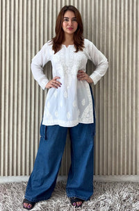 Soft & Breezy Modal short Top whiee tee - Chikankari official