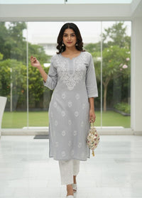 Soft & Breezy rayon Ghaspatti kurta and pant - Chikankari official