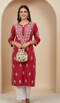 Soft & Breezy rayon Ghaspatti kurta and pant - Chikankari official