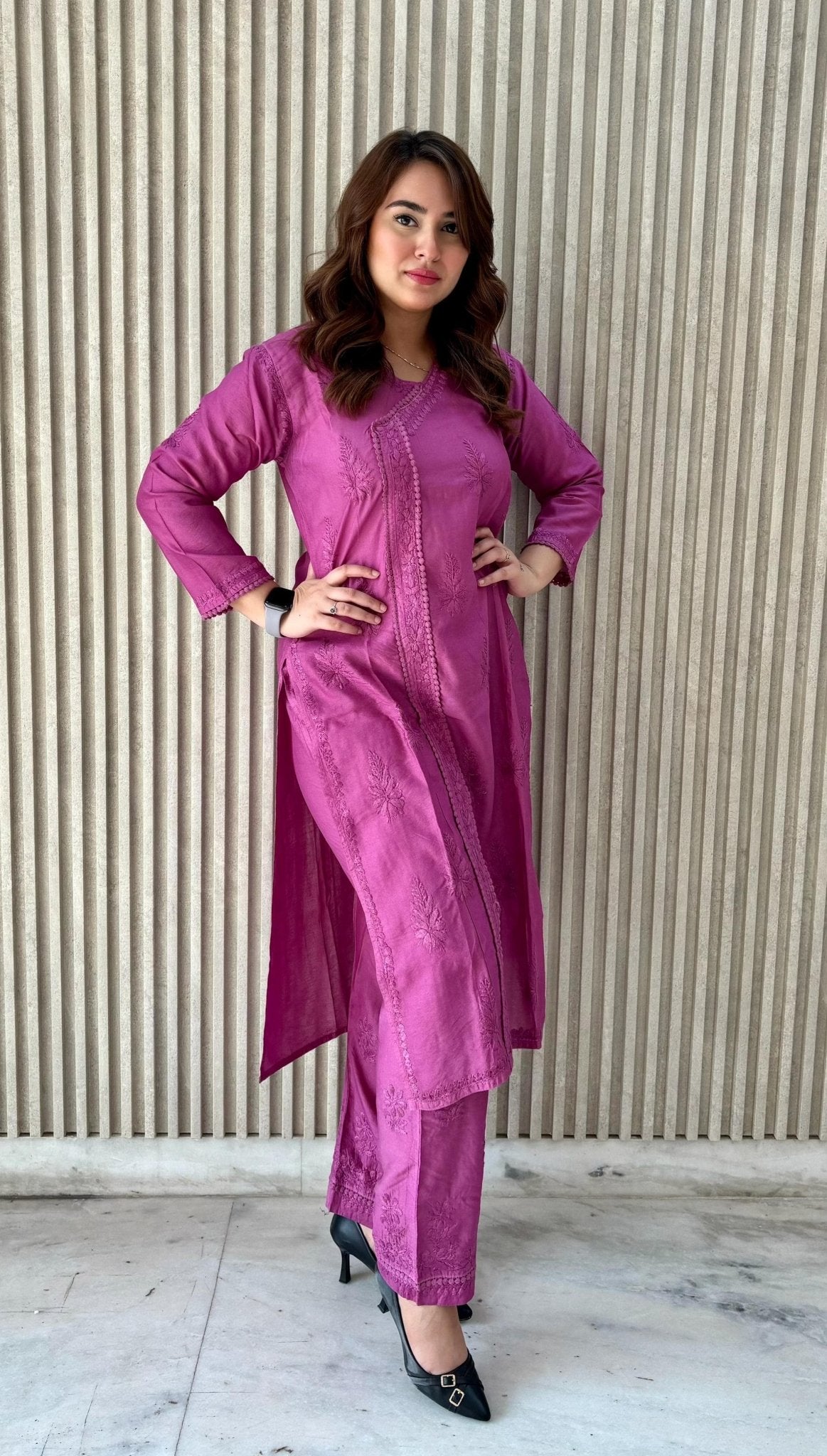 soft Chanderi Angarkha - style kurti - Chikankari official