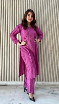 soft Chanderi Angarkha - style kurti - Chikankari official