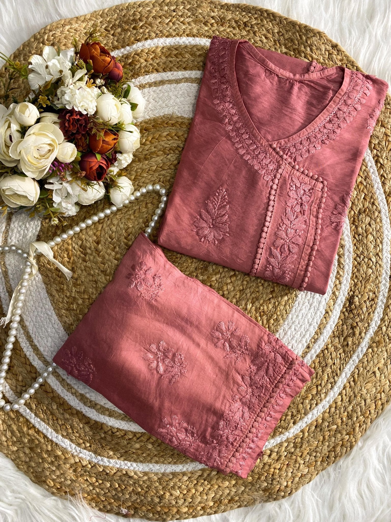 soft Chanderi Angarkha - style kurti - Chikankari official
