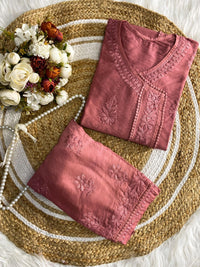 soft Chanderi Angarkha - style kurti - Chikankari official