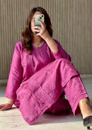 soft Chanderi Angarkha - style kurti - Chikankari official