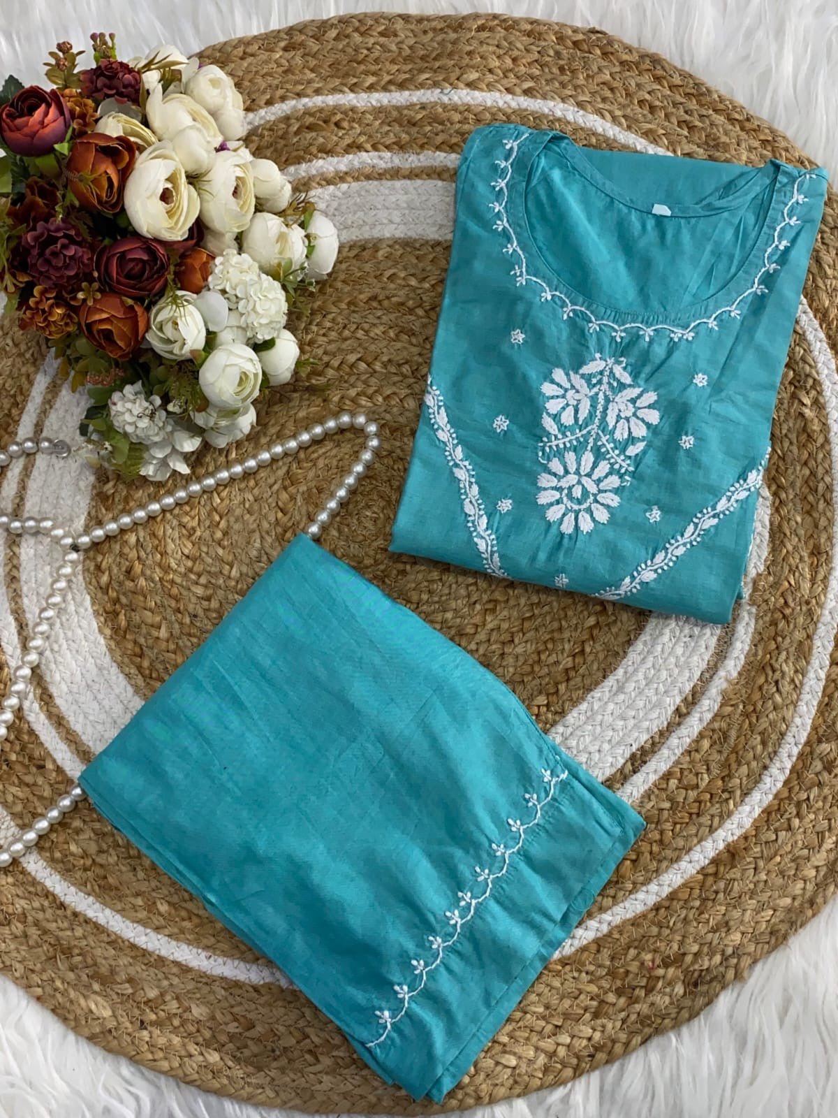 Soft chanderi co-ord Set - Chikankari official