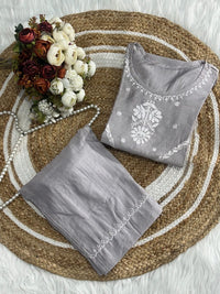 Soft chanderi co-ord Set - Chikankari official