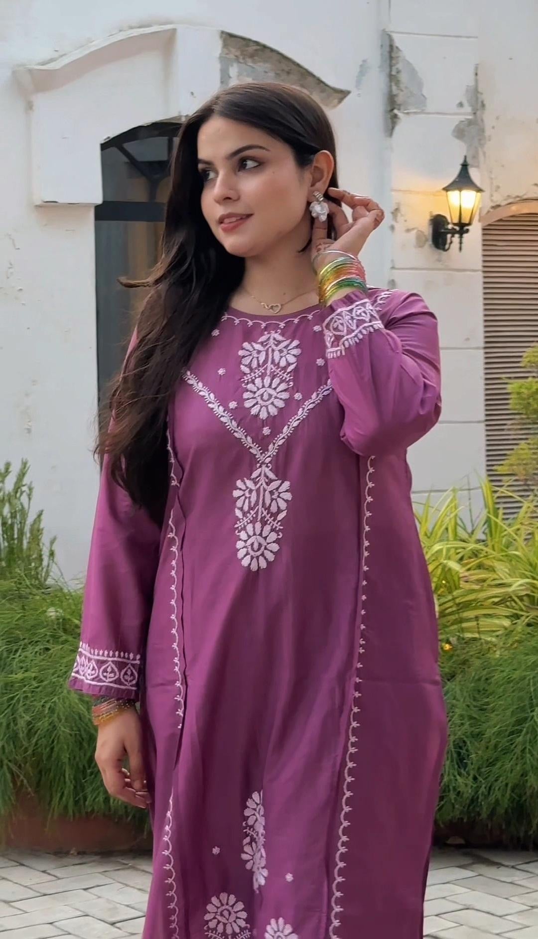 Soft chanderi co-ord Set - Chikankari official