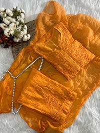 Soft Chanderi Rangrez 3pc Set - Chikankari official