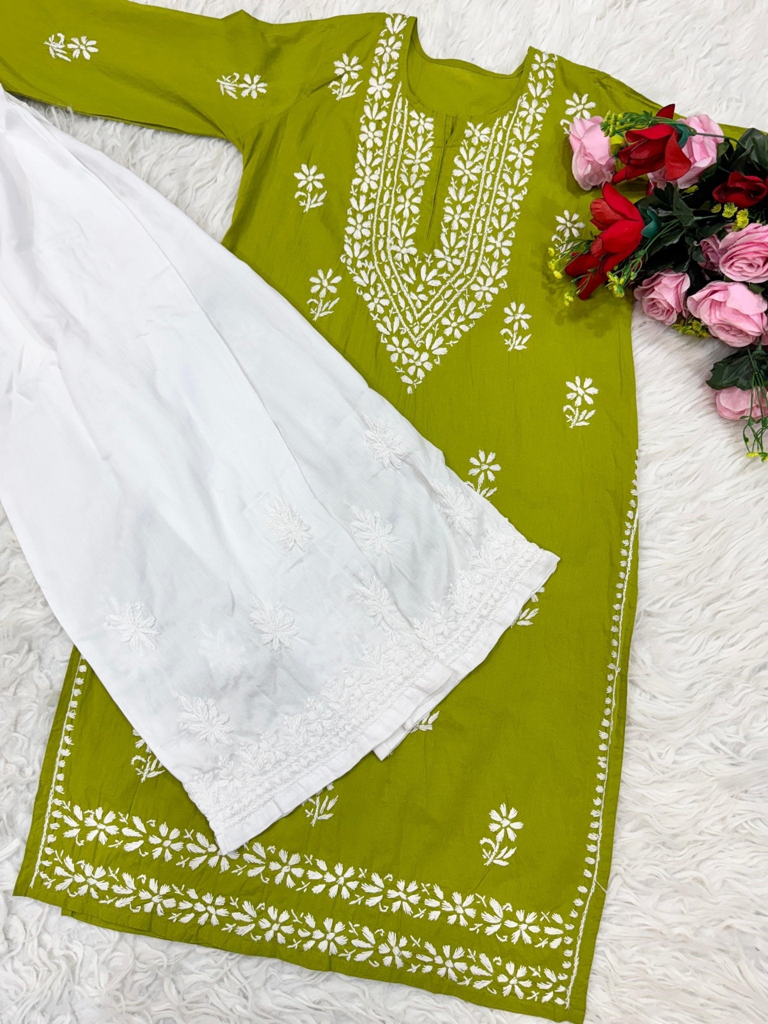 Soft Daman Mul Kurti And Plazzo combo - Chikankari official