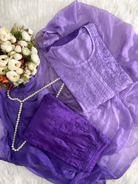 Soft dyed chanderi Rangrez 3pc set - Chikankari official