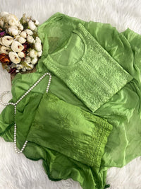 Soft dyed chanderi Rangrez 3pc set - Chikankari official
