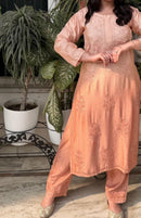 Soft dyed chanderi Rangrez 3pc set - Chikankari official