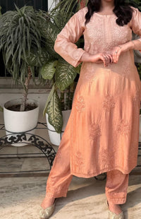 Soft dyed chanderi Rangrez 3pc set - Chikankari official