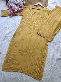 Soft Dyed Rayon co - ord embroidered set - Chikankari official