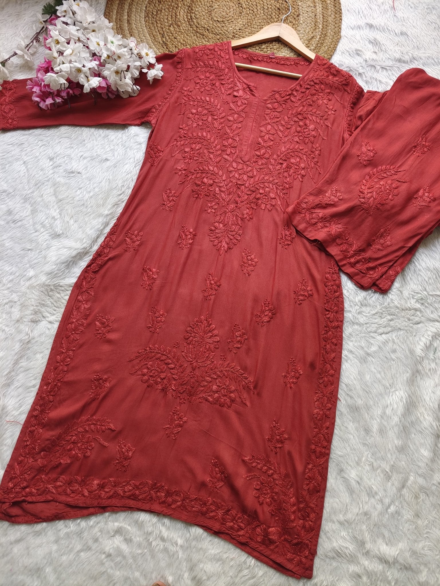 Soft Dyed Rayon co - ord embroidered set - Chikankari official