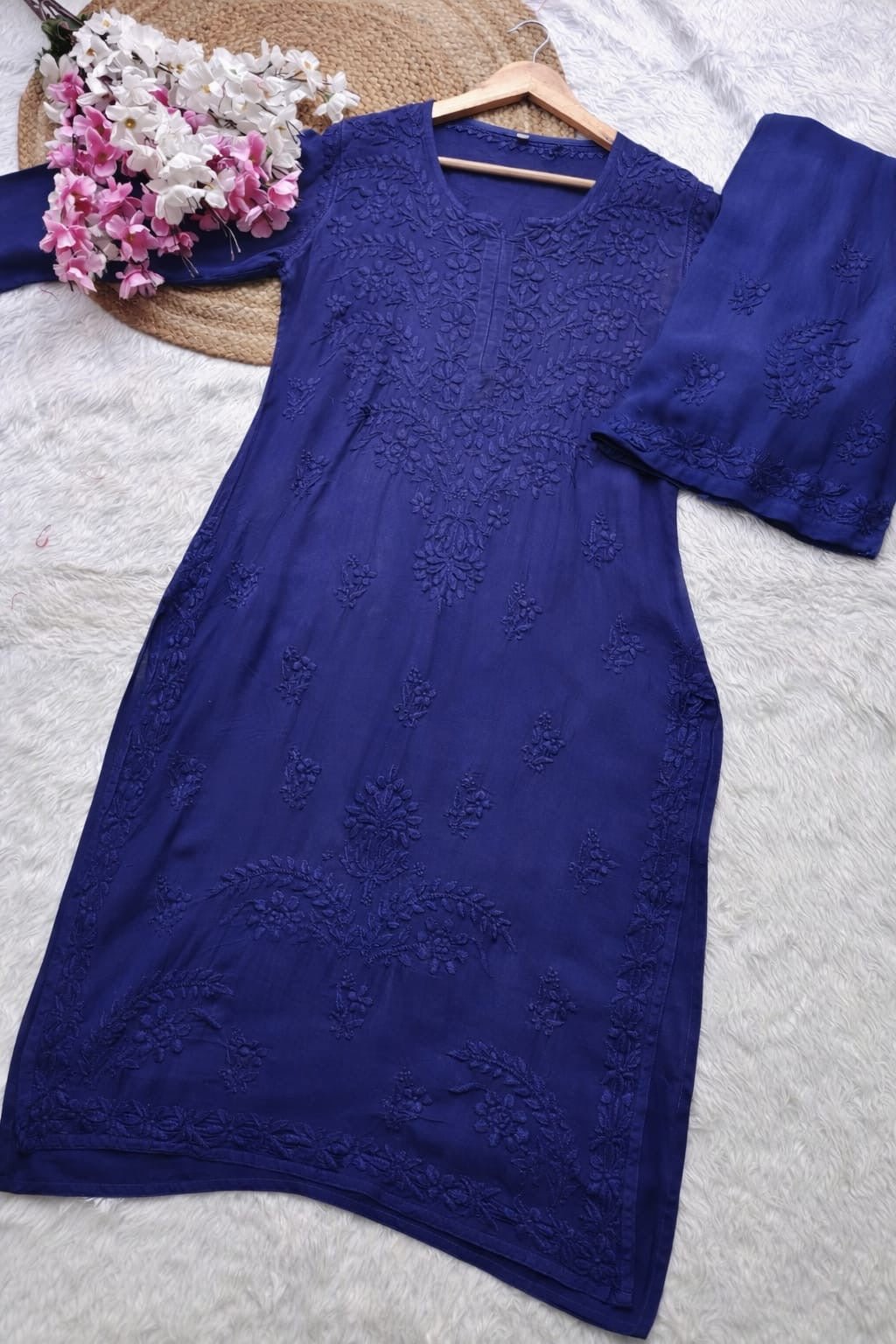 Soft Dyed Rayon co - ord embroidered set - Chikankari official