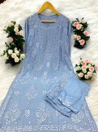 Soft Flowly Viscose Co - ord 3pc set - Chikankari official