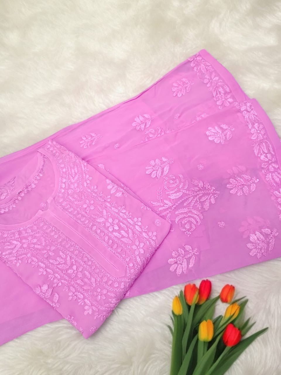 Soft Flowly Viscose Co - ord 3pc set - Chikankari official