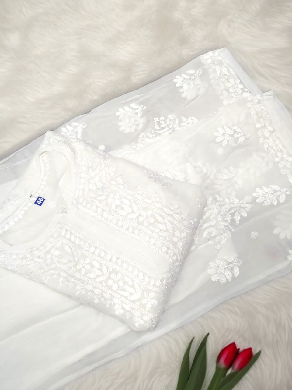 Soft Flowly Viscose Co - ord 3pc set - Chikankari official