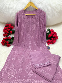 Soft Flowly Viscose Co - ord 3pc set - Chikankari official
