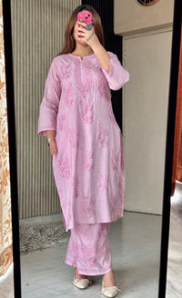 Soft light pastle mul Kurta Plazzo Set - Chikankari official