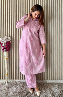 Soft light pastle mul Kurta Plazzo Set - Chikankari official