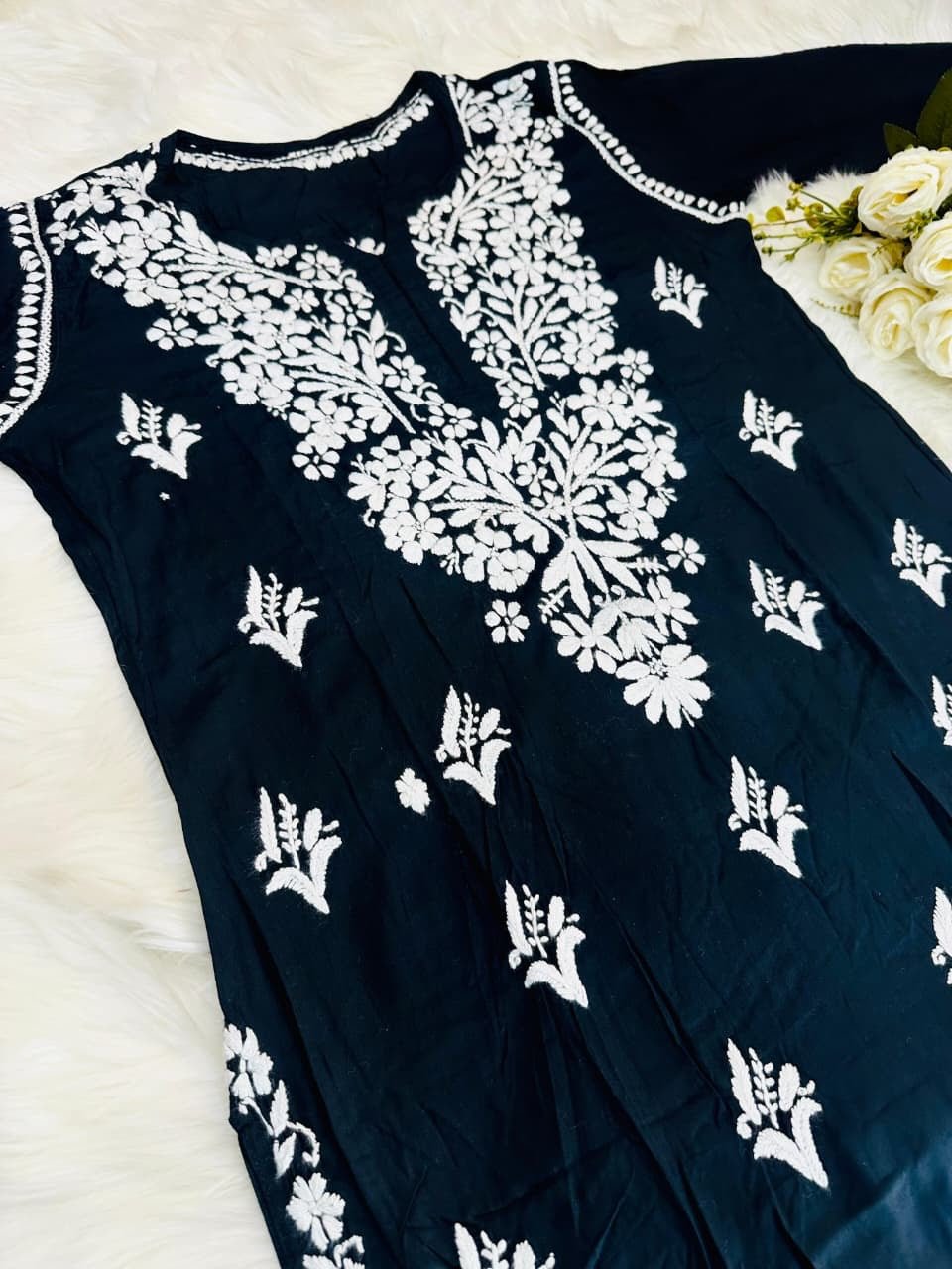 Soft Modal Black Base chikankari Set - Chikankari official