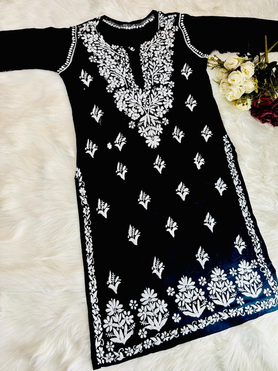 Soft Modal Black Base chikankari Set - Chikankari official