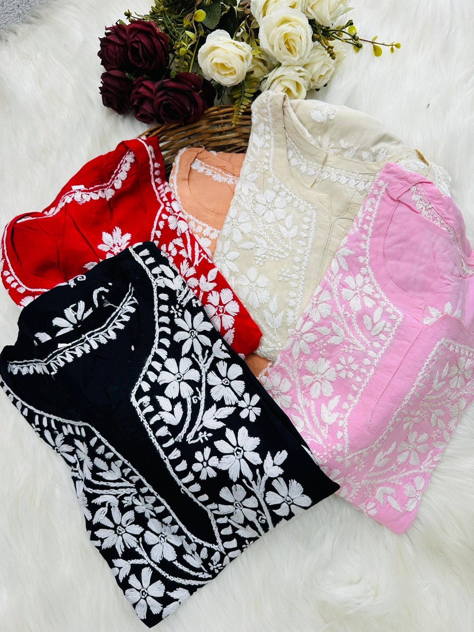 Soft Modal Hand embroidered Short Top - Chikankari official