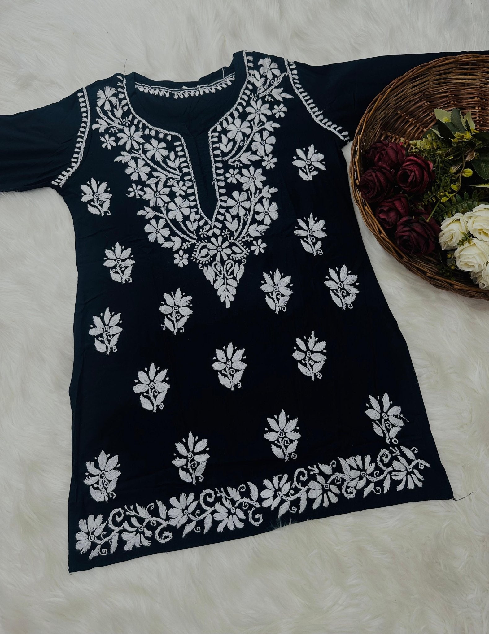 Soft Modal Hand embroidered Short Top - Chikankari official