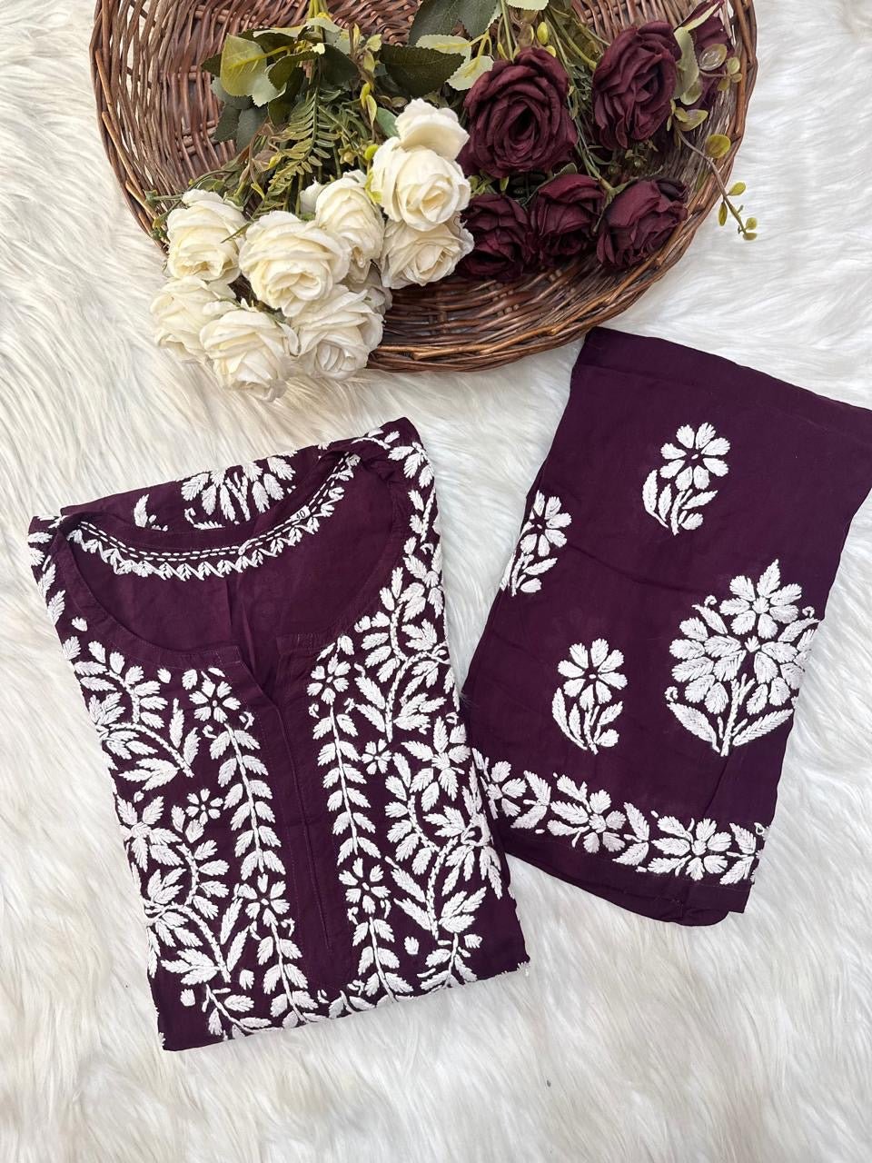 Soft Modal heavy embroidered Kurta set - Chikankari official