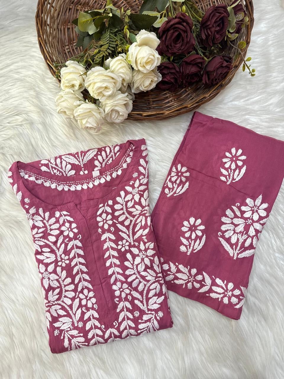 Soft Modal heavy embroidered Kurta set - Chikankari official