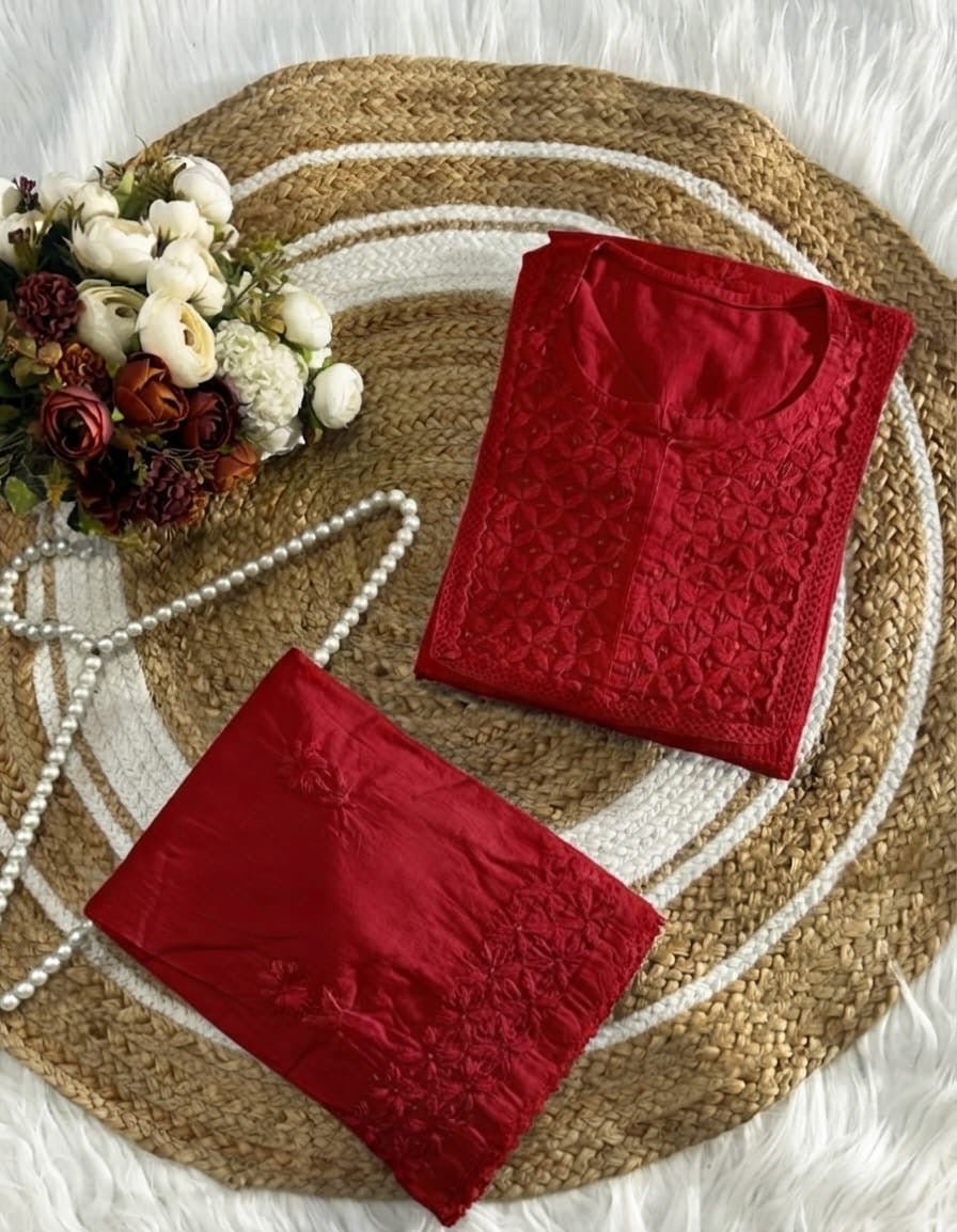 Soft Mul Mul co-ord set - Chikankari official