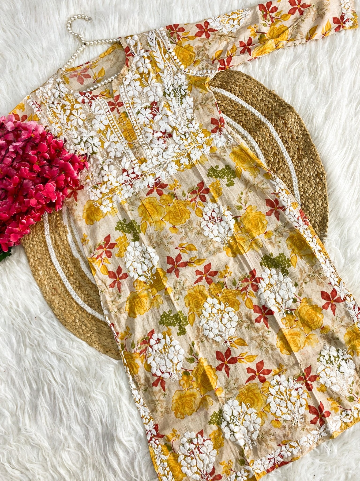 Soft Mul Mul Floral Print Gown - Chikankari official