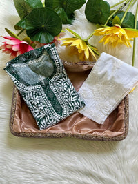 Soft Mul Mul Long printed Chikan Kurta - Chikankari official