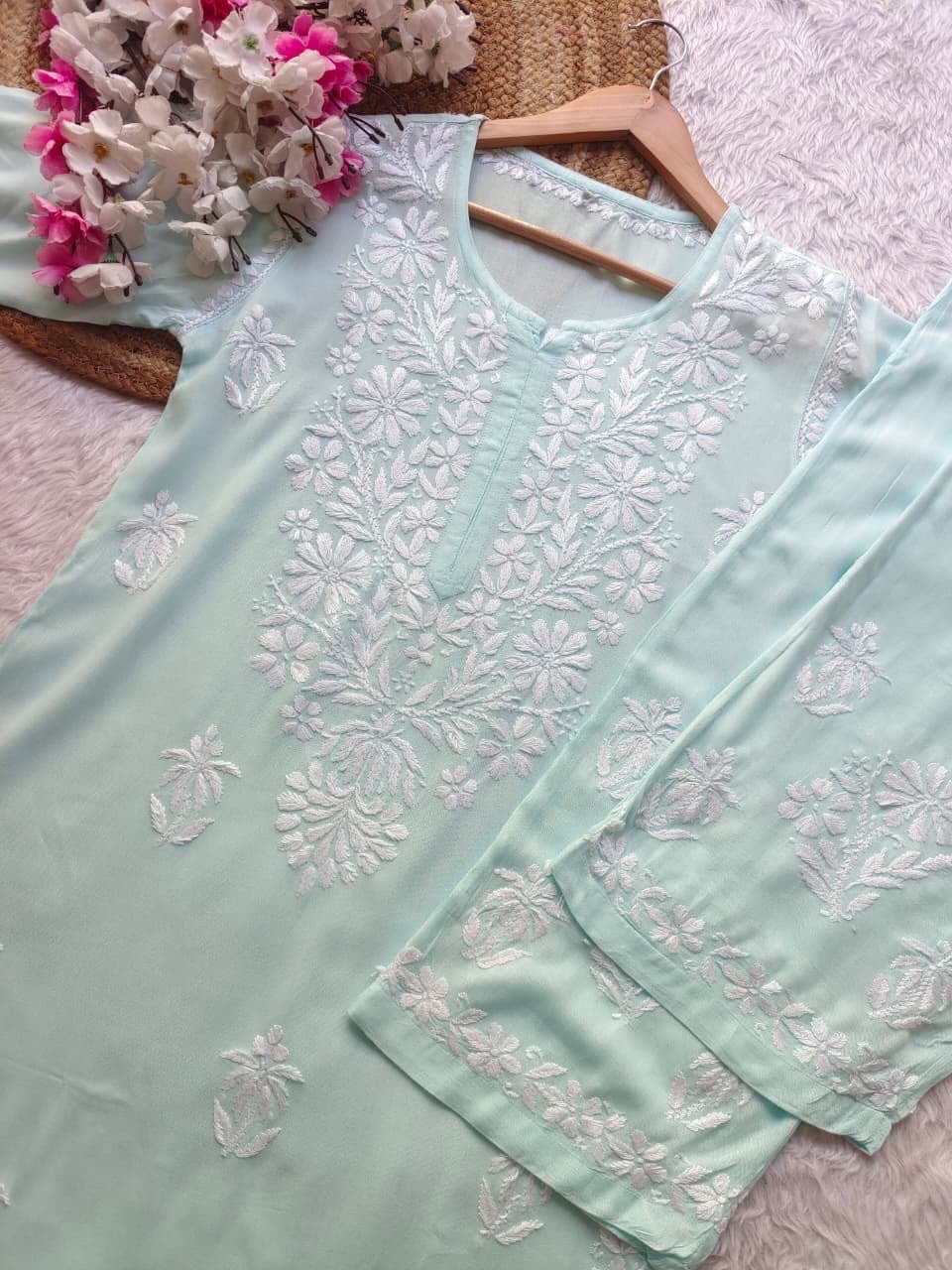 Soft pastel Colors Rayon set - Chikankari official