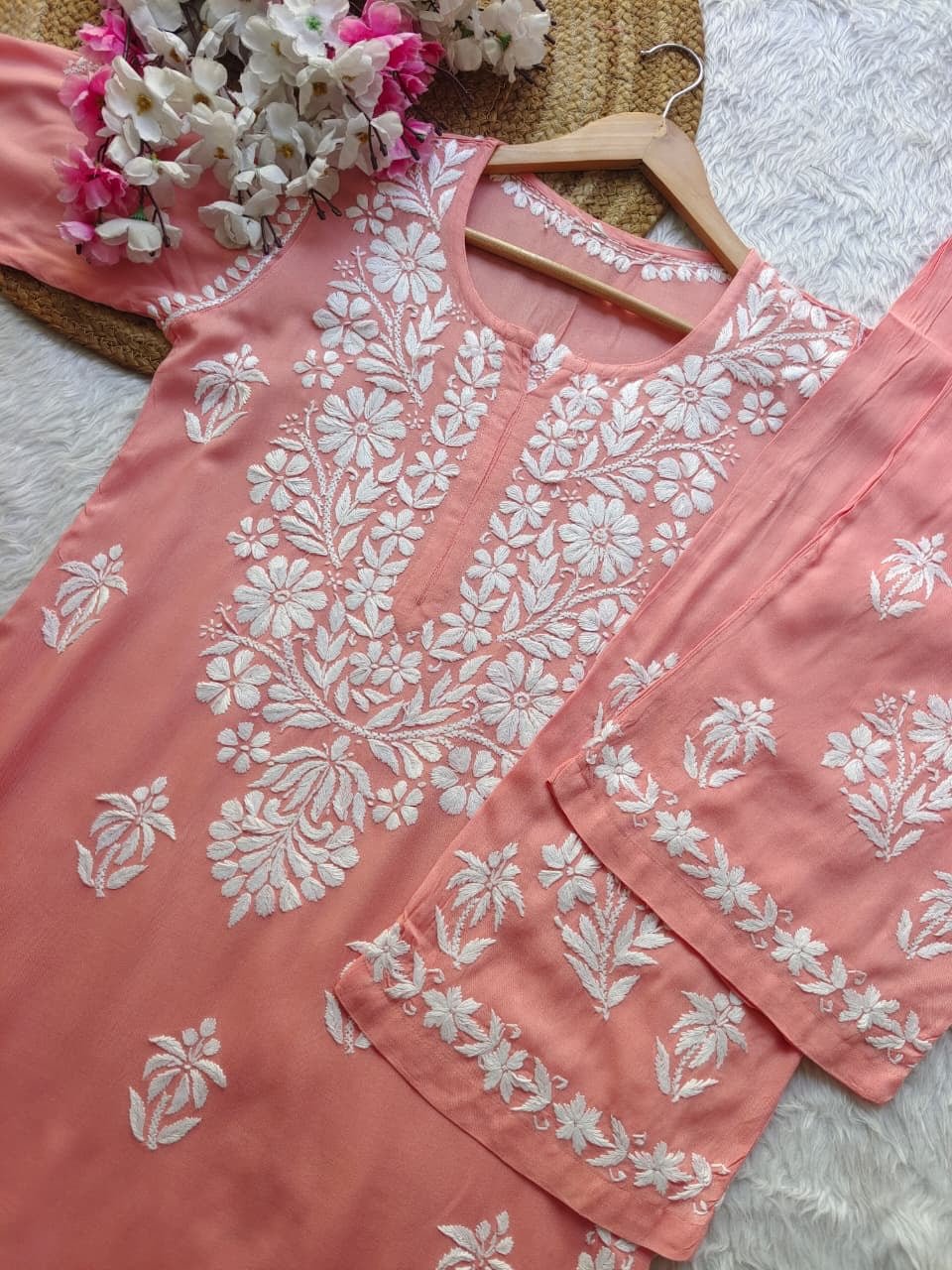 Soft pastel Colors Rayon set - Chikankari official