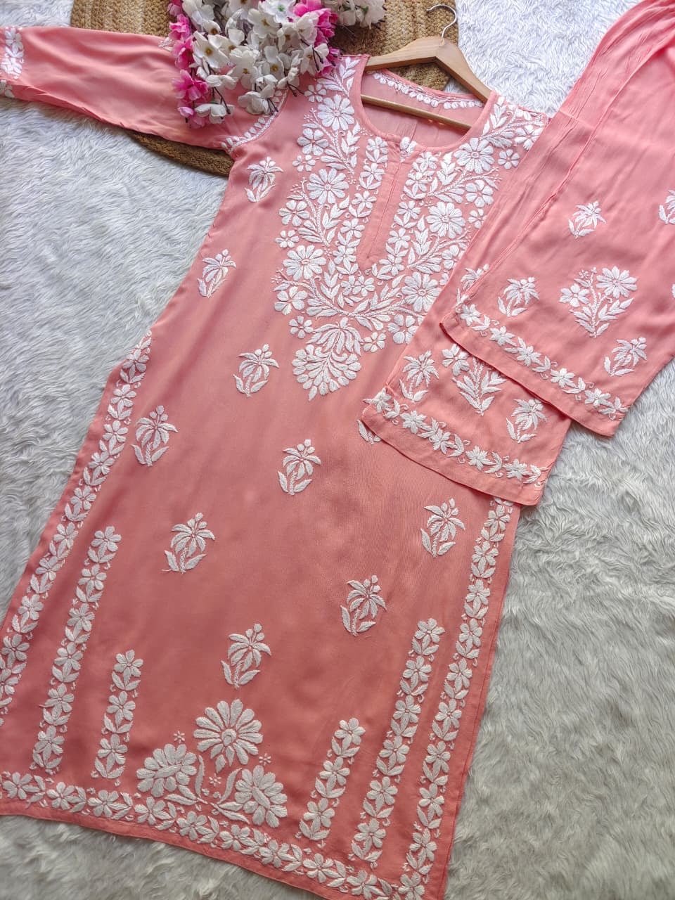 Soft pastel Colors Rayon set - Chikankari official